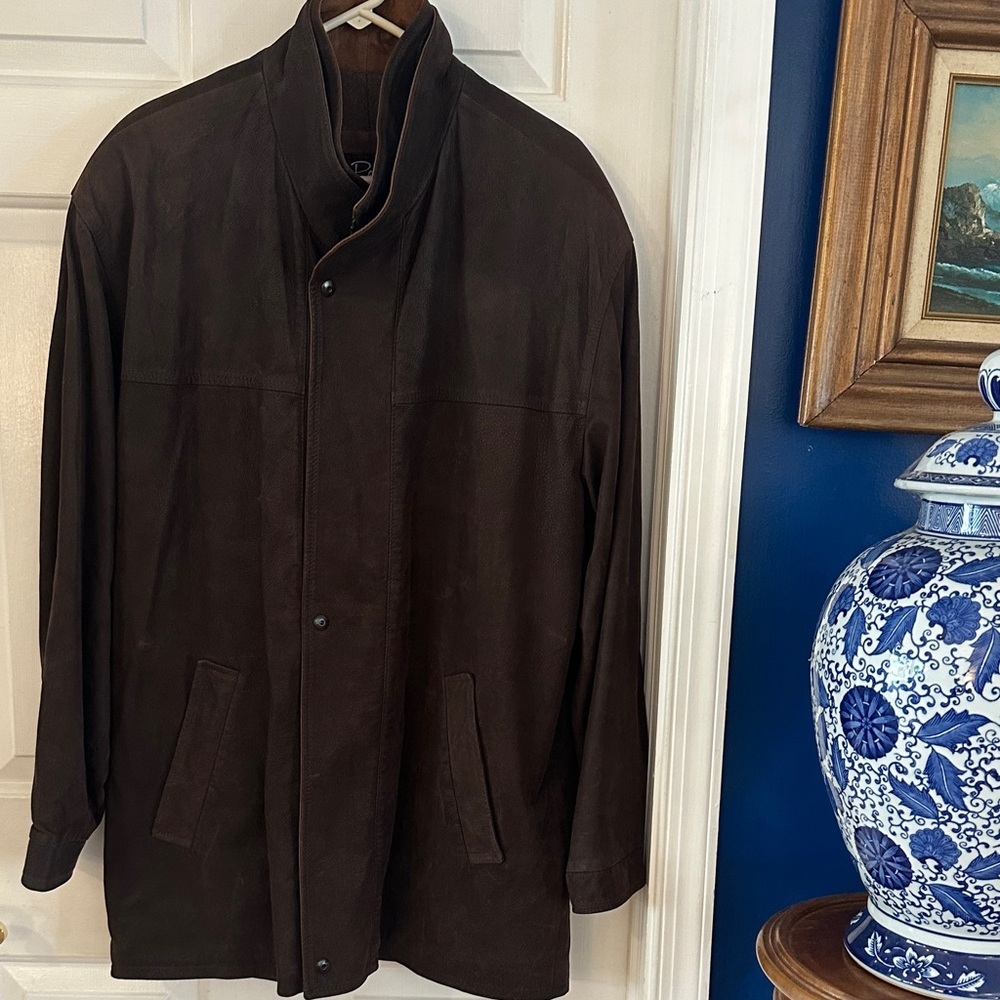 Men’s Remy Dark Brown Leather Full Zip with Snaps Jacket Size 42 - Picture 1 of 11